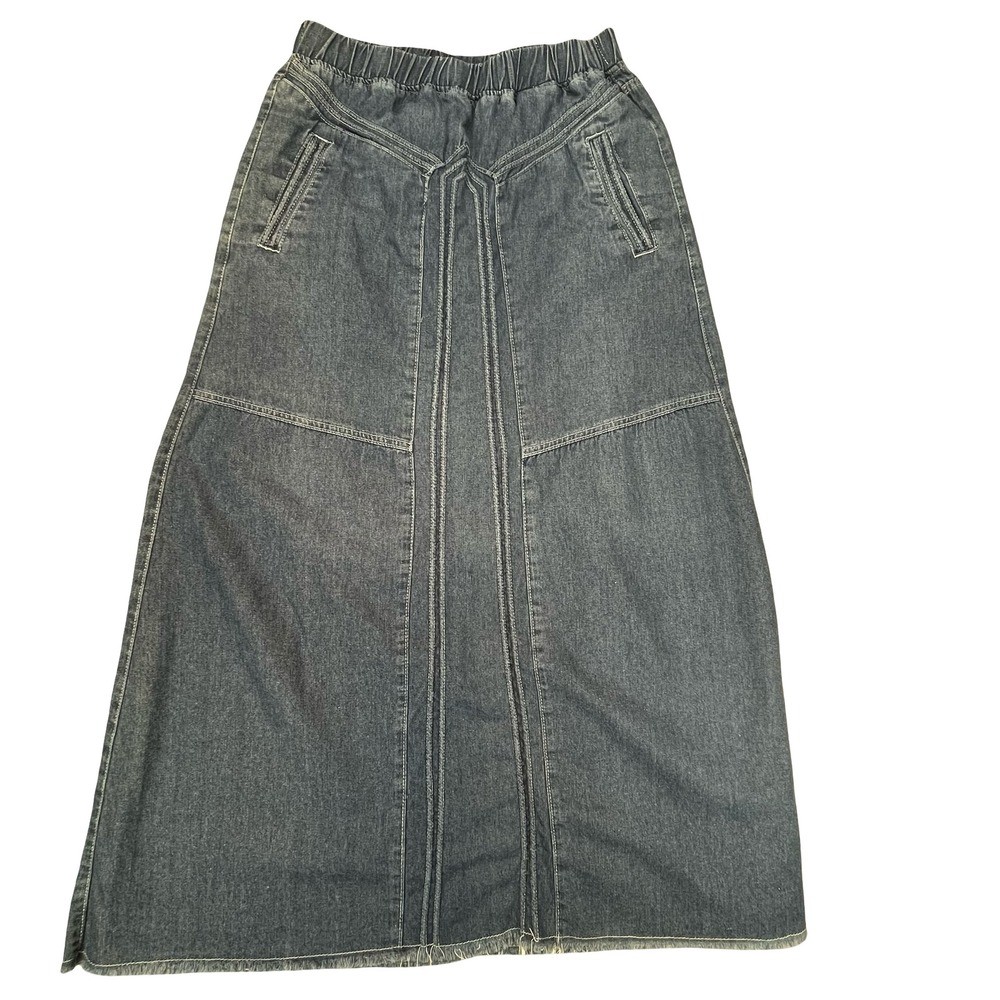 Unbranded Womens Denim Maxi Skirt Blue Paneled Elastic Waist Boho Long Skirt 30W
